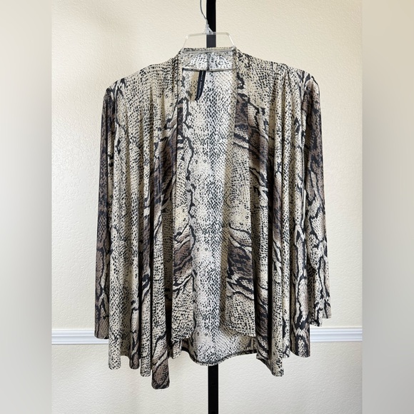 Snakeskin Print Open Front Cardigan Plus 1X Neutral Lightweight Office Layering - Picture 1 of 10